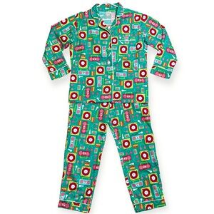 Bed Head Wm’s 100% Cotton Retro Music Print 2 Piece Pajamas Set In Sz L